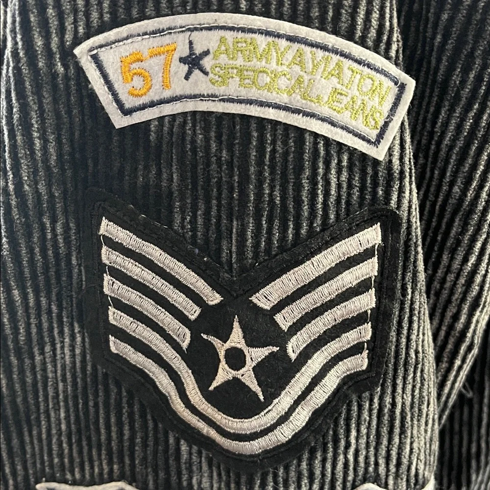 POL Kennedy Military Black Corduroy Jacket Vintage Patch detail & Pockets Size L - Picture 7 of 17